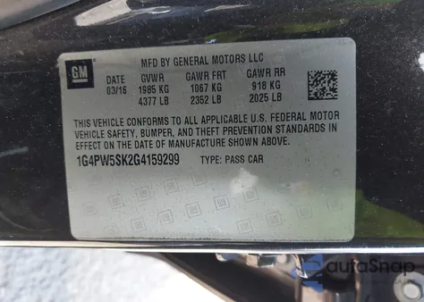 2016 Buick Verano Sport Touring Group from USA, damaged, VIN 1G4PW5SK2G4159299